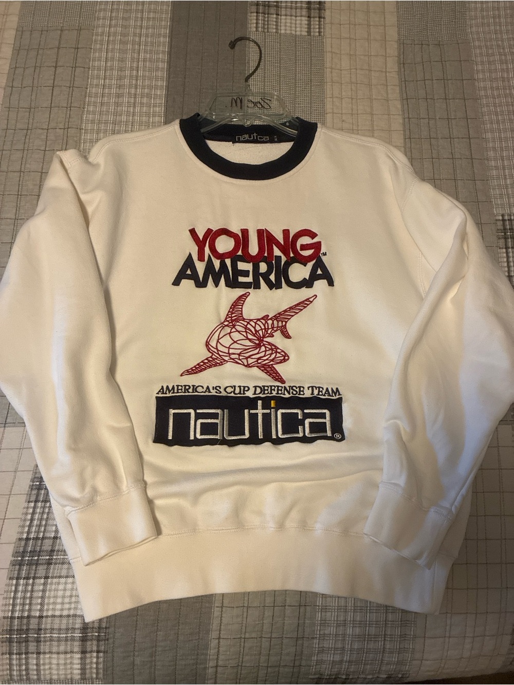 Nautica White Crewneck Sweatshirt with Red & Navy Graphics